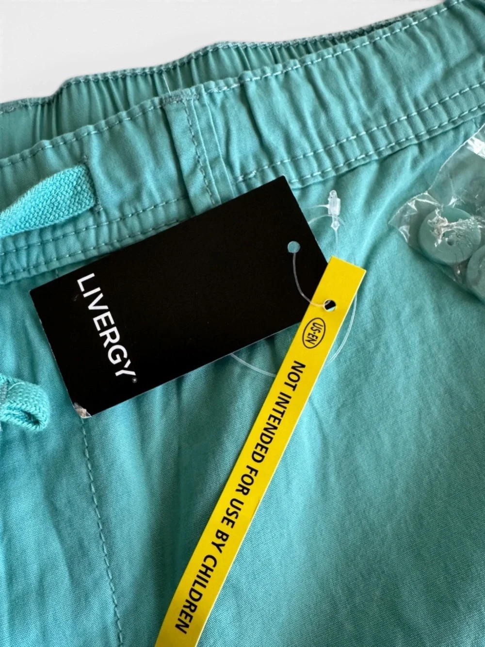 LIVERGY Mint Green 100% Cotton Drawstring Shorts Size 38 NWT