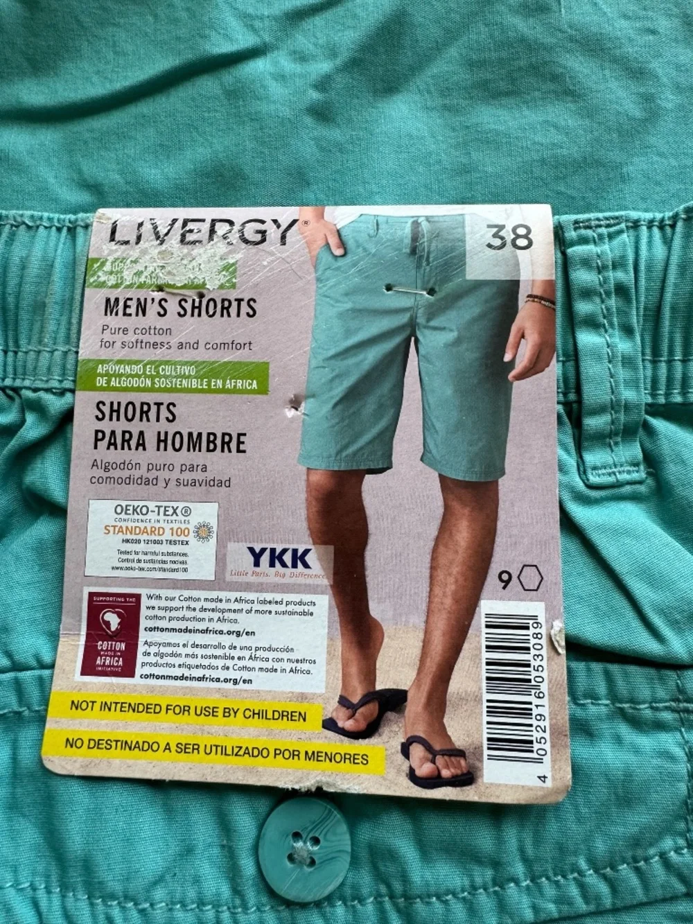 LIVERGY Mint Green 100% Cotton Drawstring Shorts Size 38 NWT