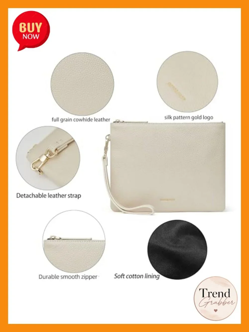 Full Grain Cowhide Leather Clutch Purse and Phone Wallet with Wristlet Strap