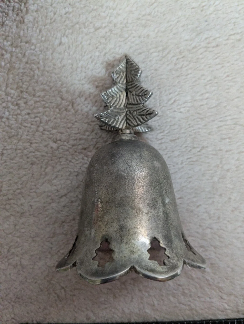 Vintage Bell Decorative Christmas Tree Pattern, India, Silver plated/Brass?