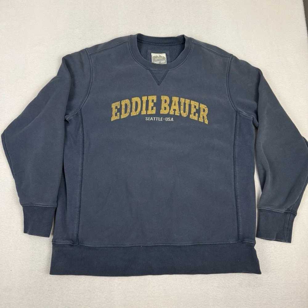 Vintage 90s Eddie Bauer Sport Shop‎ Seattle Crewneck Sweatshirt Navy Yellow XL
