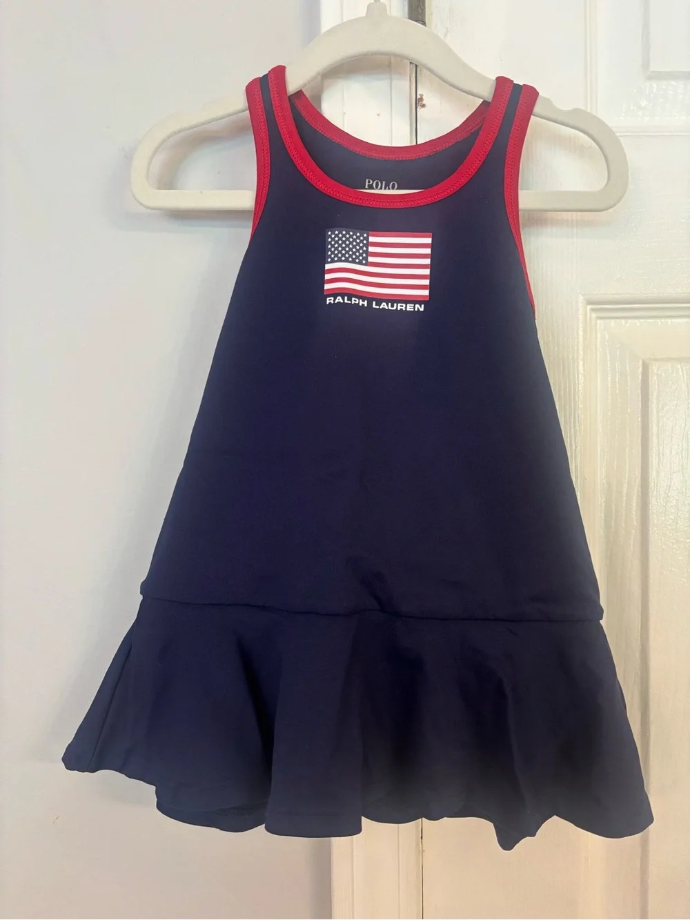 Ralph Lauren Navy Dress with Red Trim and Flag Graphic Size 2T