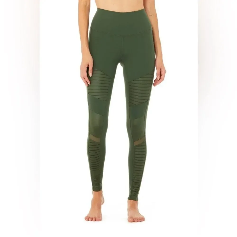 ALO High-Waist Moto Legging full length army green XS