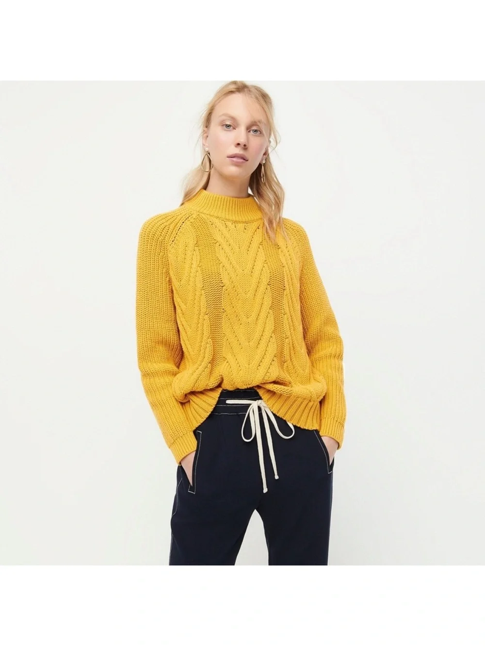 J.Crew Long Cotton Cable Knit Mock Neck Sweater
