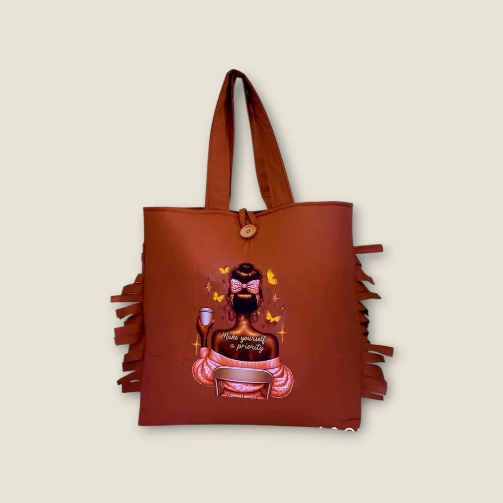 Elegant Brown Tote Bag with Inspirational Design