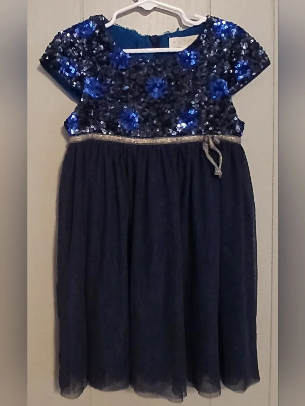 Mini Boden Girls Size 4/5 Dark Blue Sequin Tulle Dress