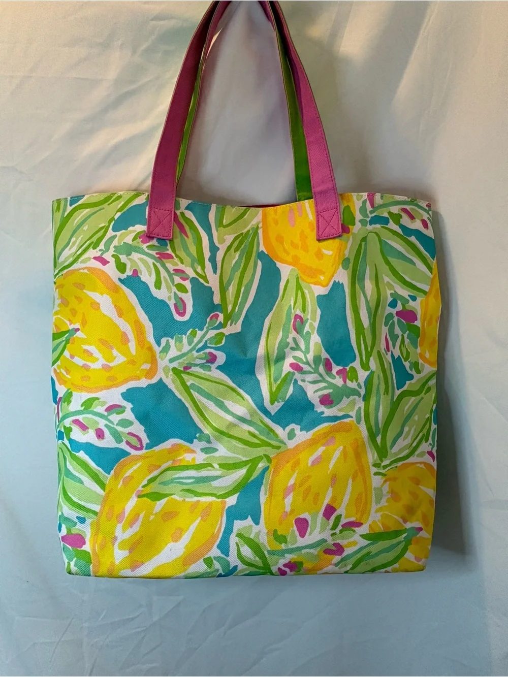 Lilly Pulitzer Lemon Floral Tote with Pink Handles