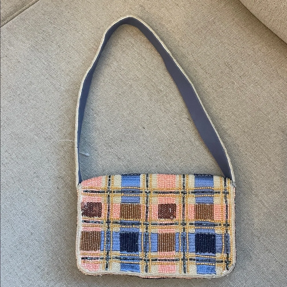 Anthropologie Fiona Checkered Beaded Bag