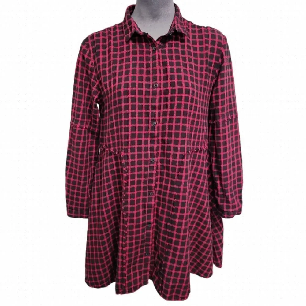 EC ZARA GIRLS COLLECTION PLAID LONG SLEEVE SLIGHTLY DISTRESSED DRESS SZ. 13/14