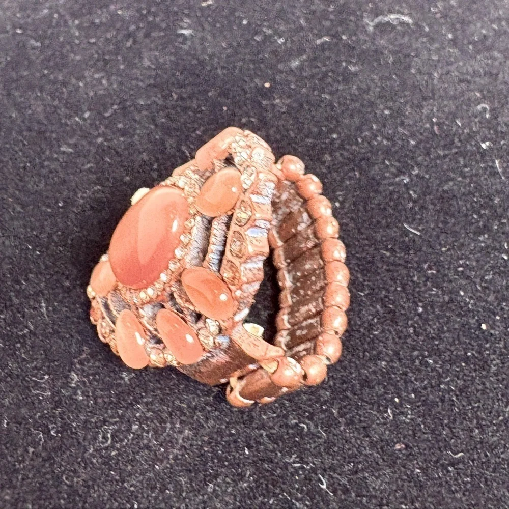 Elegant Brown and Rhinestone Stretch Statement Ring