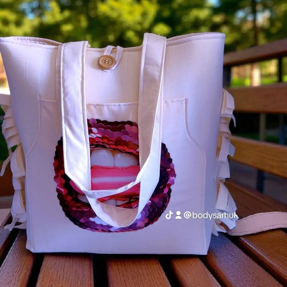 Elegant Cream and Purple Tote Bag