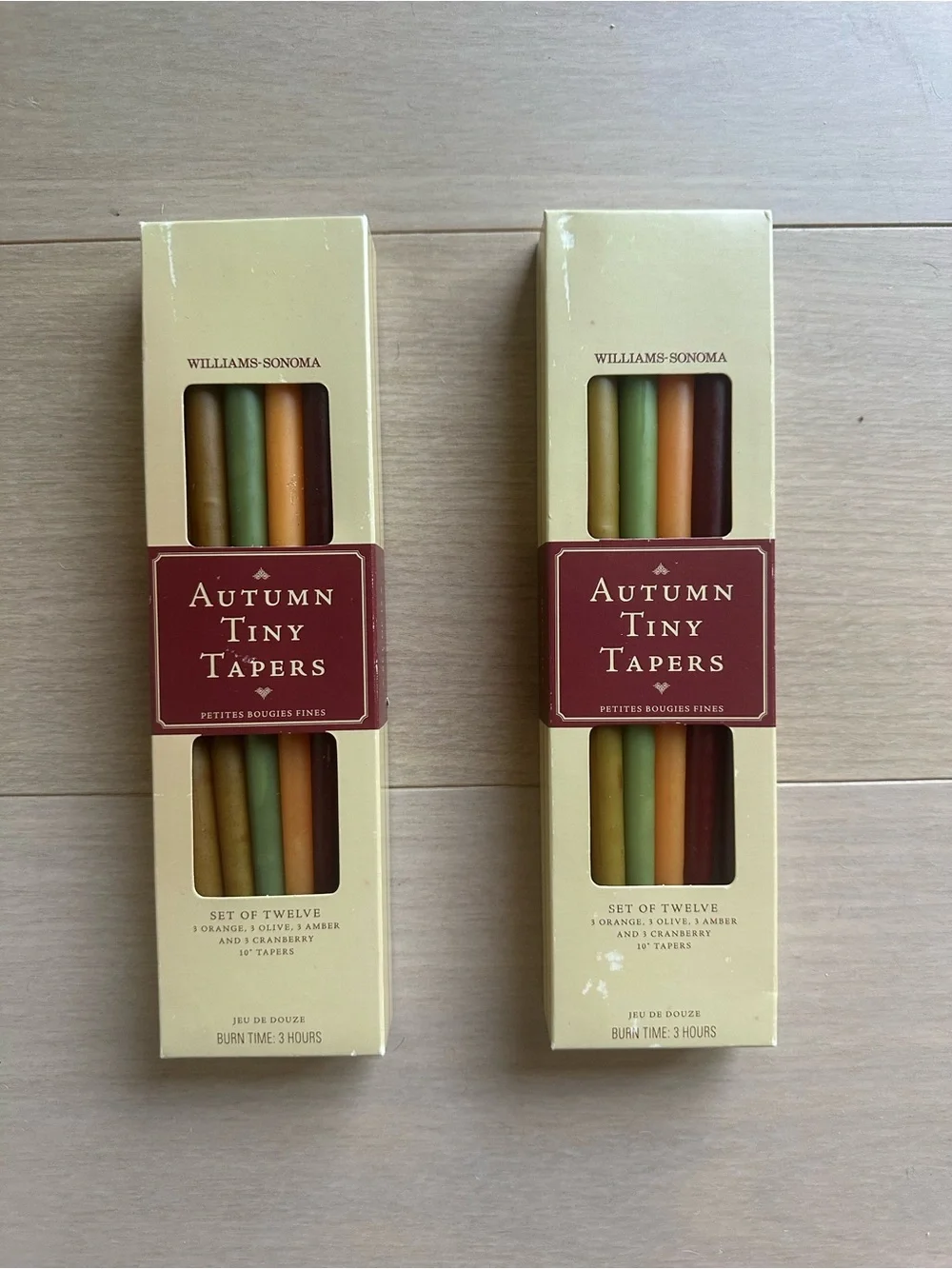 Williams-Sonoma Autumn Tiny Tapers — Green, Orange, Amber, Cranberry