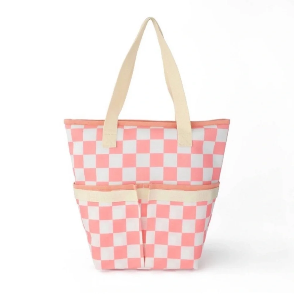 New Target Bullseye Playground Cooler Bag Checkered Pink and Cream Tote, Spring