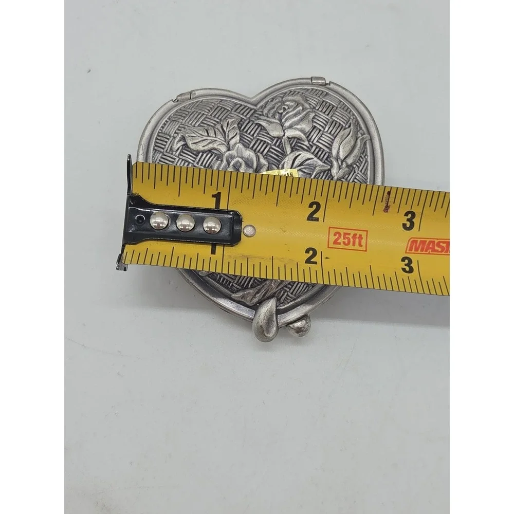 NEW Pewter Compact Heart Picture Keepsake With Mirror Inside