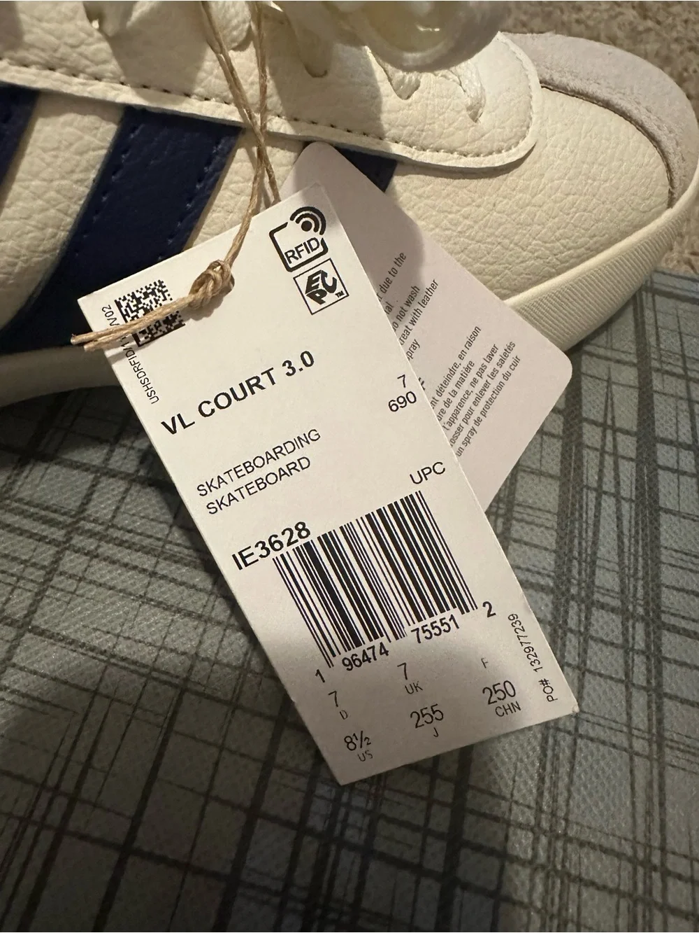 adidas VL Court 3.0 White with Navy Stripes
