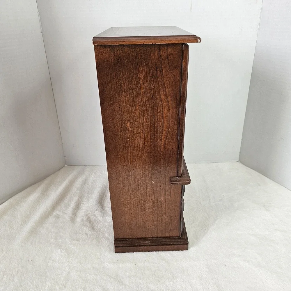 Vintage Wooden Curio Cabinet Jewelry Box With Glass Door 18x12x6.5