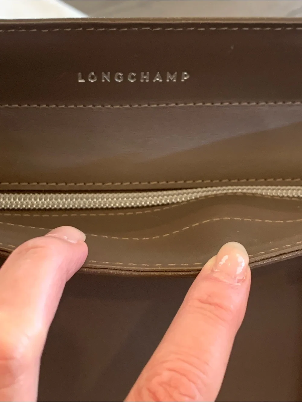 Longchamp Paris Leather Zip Tote Medium Taupe (015) Bag w/ Dust Bag EUC