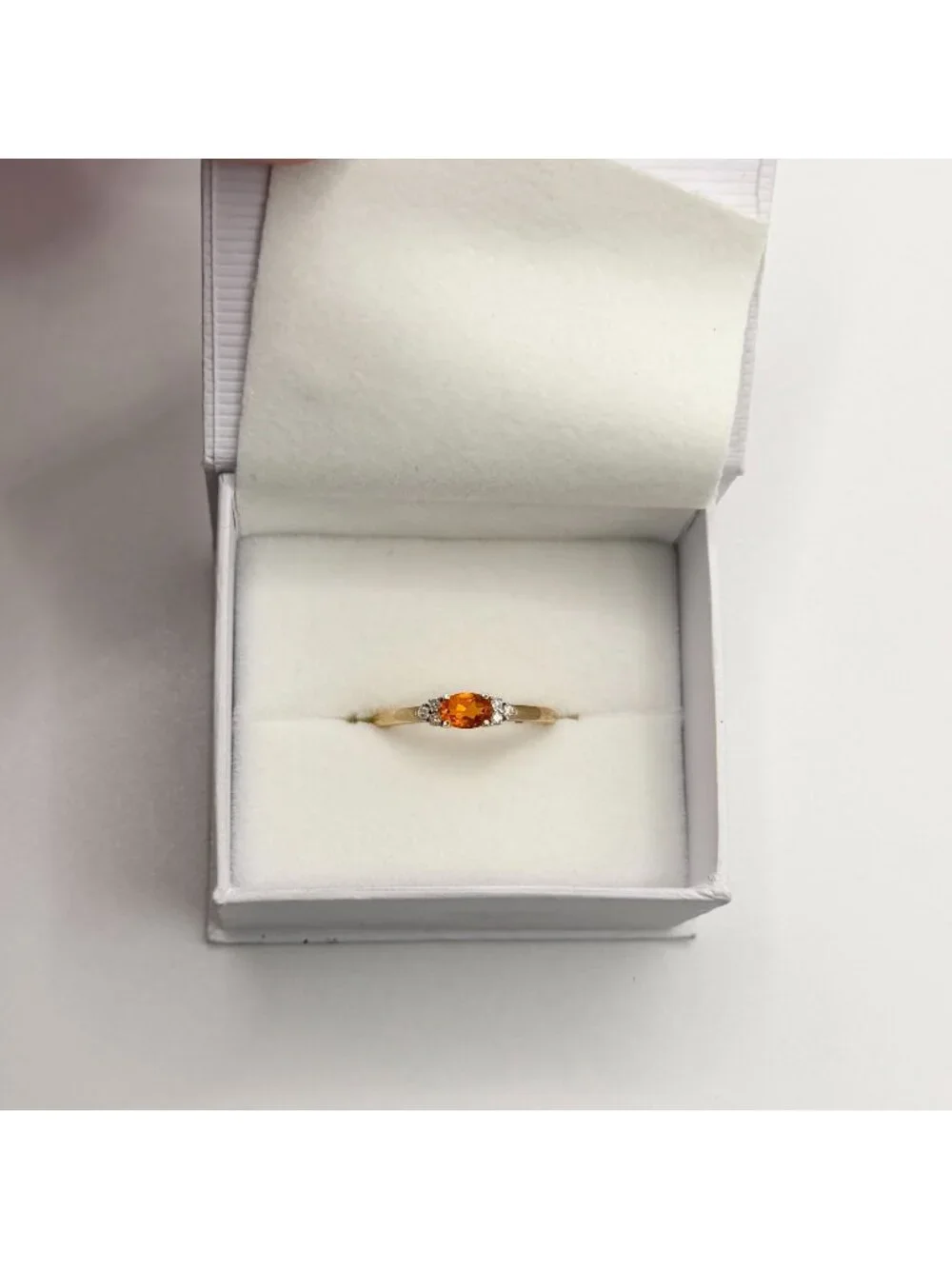 Natural Fire Opal Diamond Solid 14K Yellow Gold Stud Ring Size 7.5
