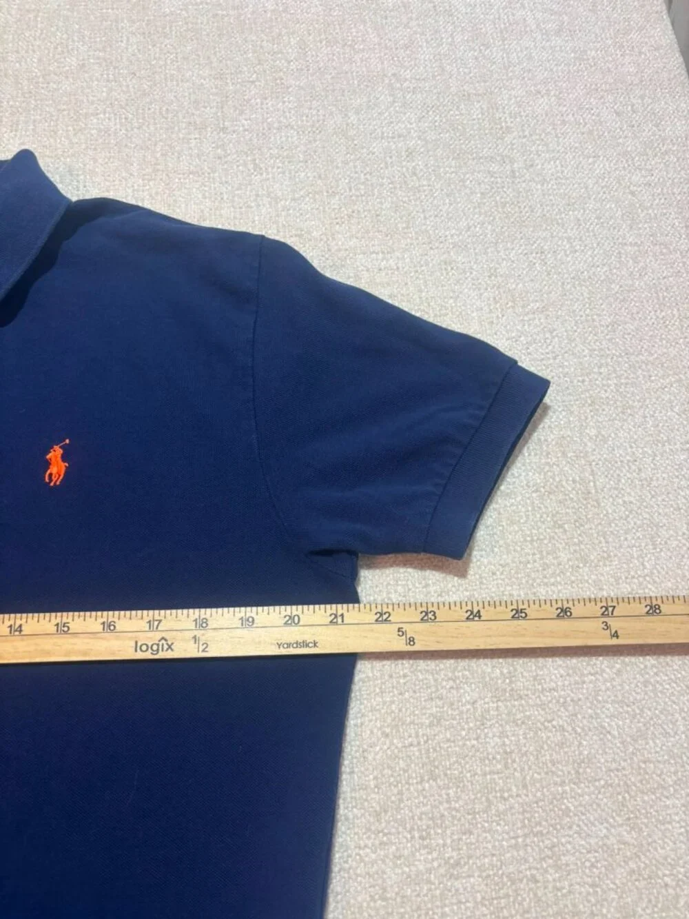 Polo Ralph Lauren Men's Navy Blue Polo Shirt Size M Orange Pony Cotton