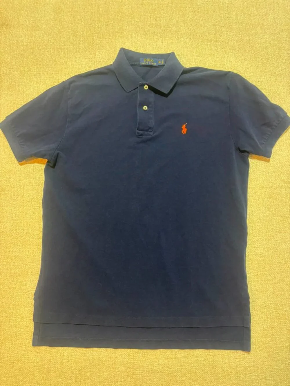Polo Ralph Lauren Men's Navy Blue Polo Shirt Size M Orange Pony Cotton