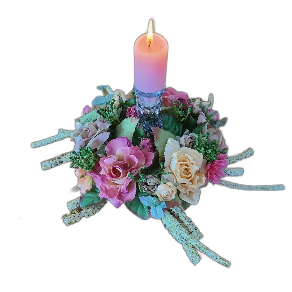 Vintage Mixed Floral and Foliage Candle Ring Candle Decor Floral Flower Decor