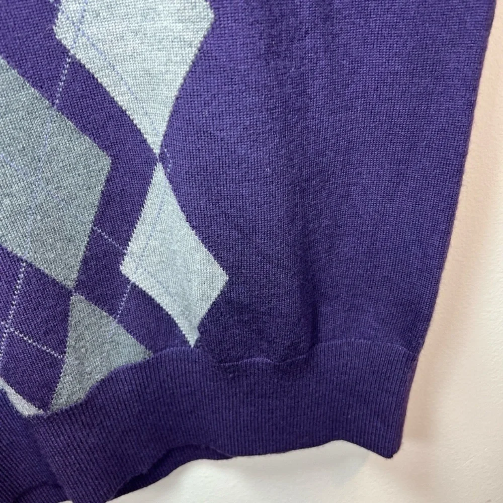 Banana Republic Merino Wool Argyle Sweater Purple V-Neck Preppy Office  Sz Large