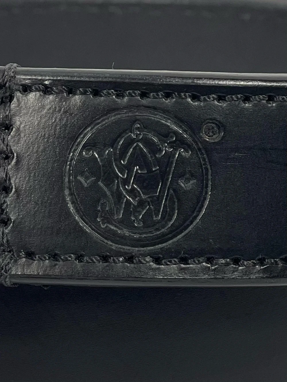 Black Leather Men's Belt w/Smith & Wesson Embossed Logo 42/44