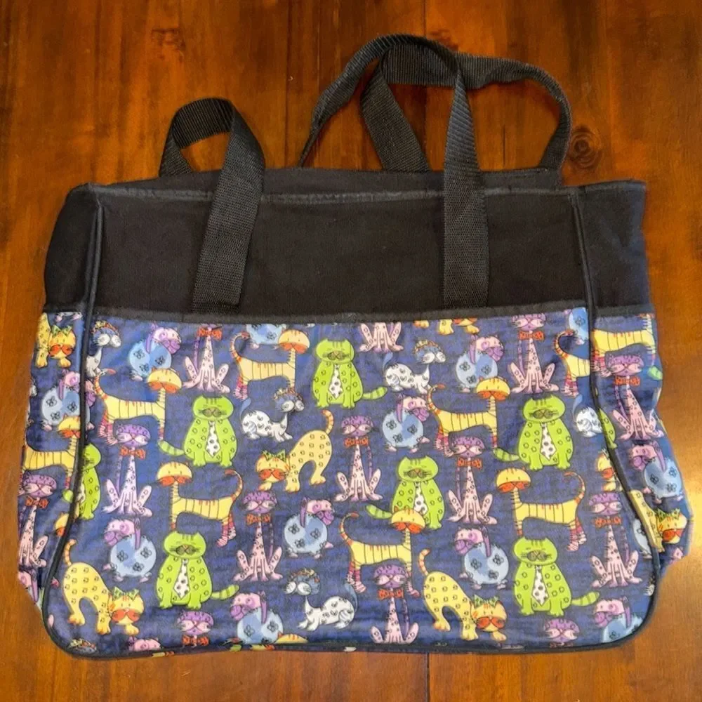 Whimsical Kitty Cat Large Duffel Tote Bag