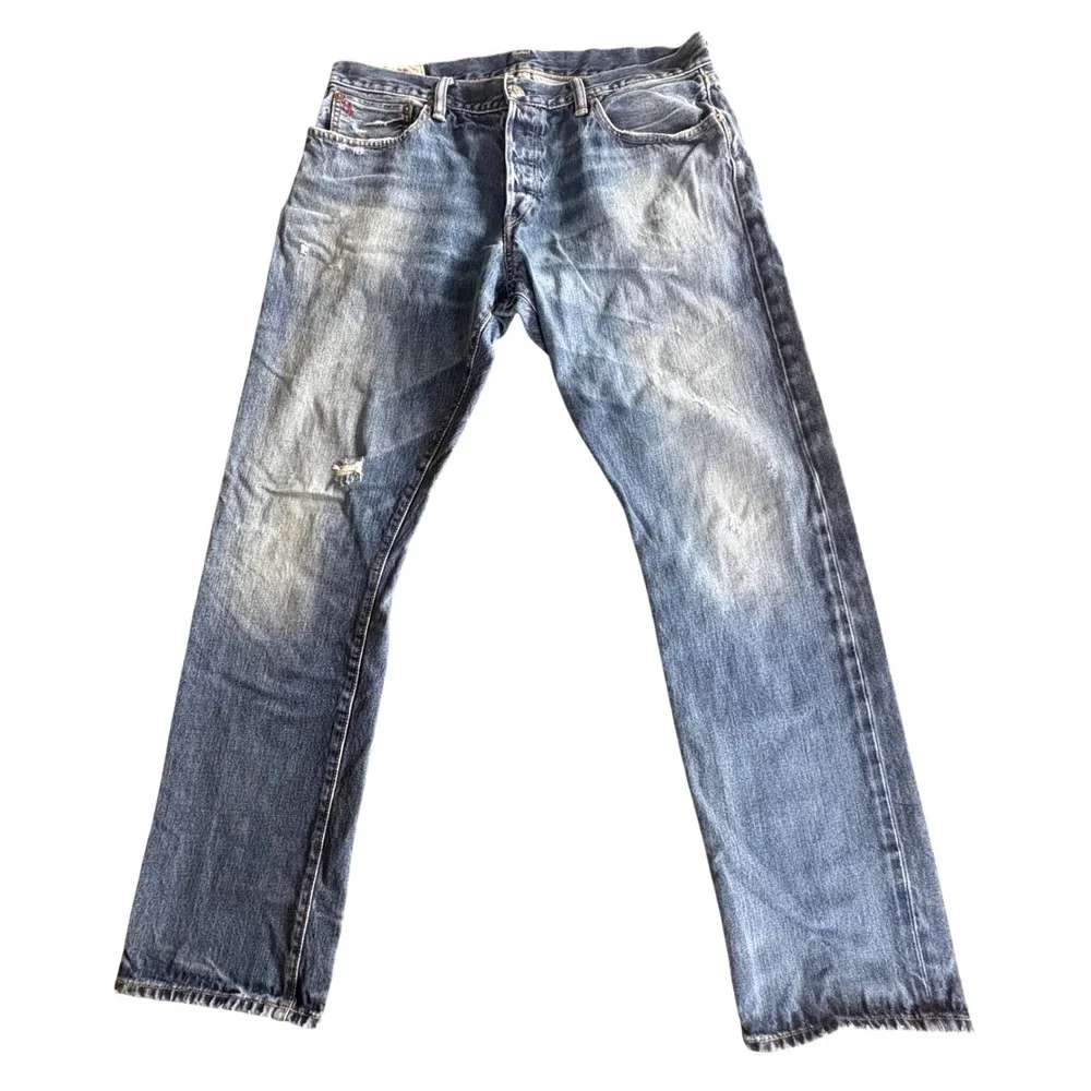 Vtg POLO Ralph Lauren Mens 36x32 Distressed Straight Leg Jeans Button Fly Grunge