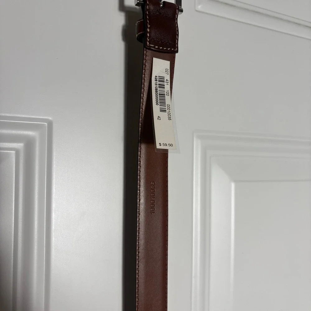 Brooks Brothers Mens Brown Genuine Leather Dress Belt Size 42 Silver Buckle NEW
