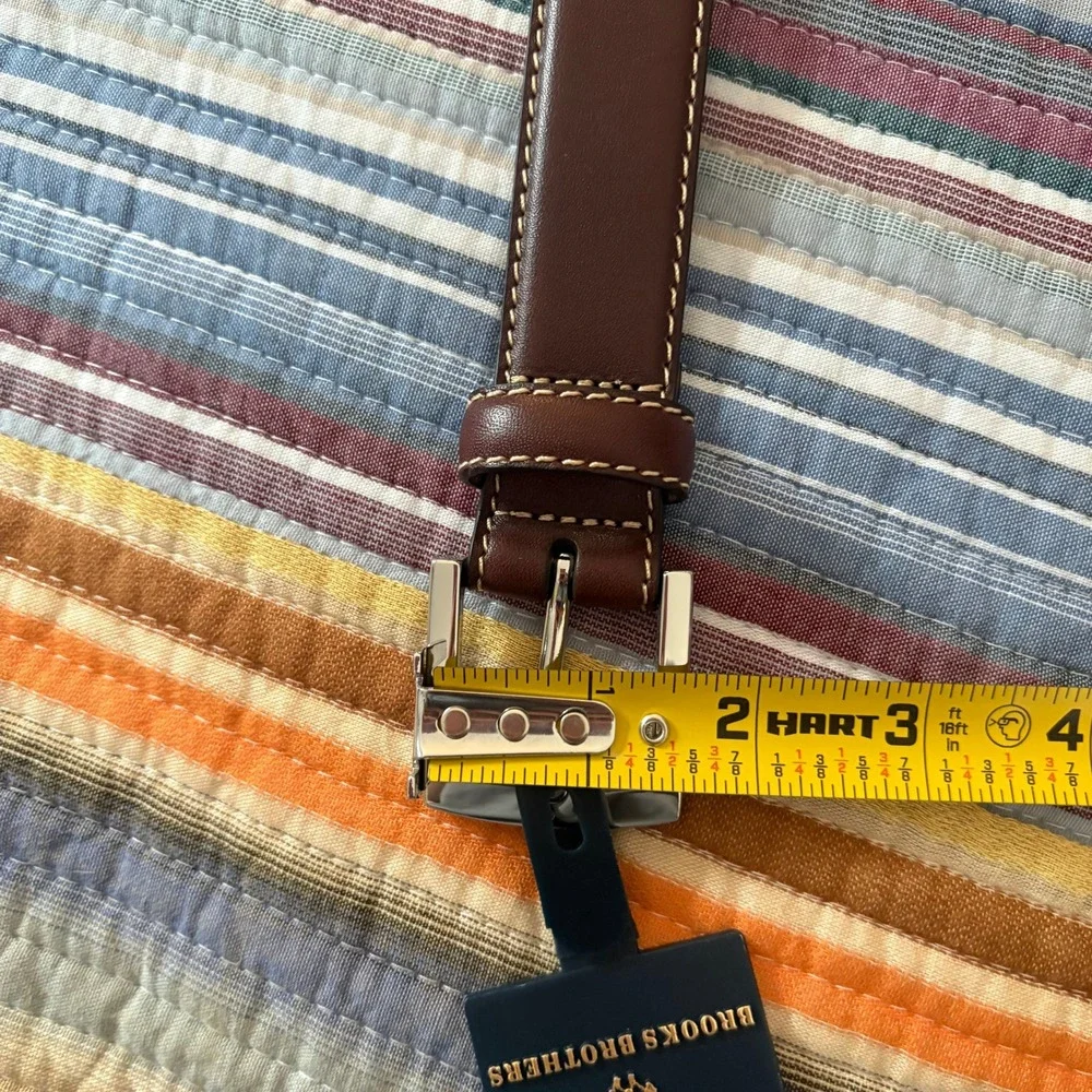 Brooks Brothers Mens Brown Genuine Leather Dress Belt Size 42 Silver Buckle NEW
