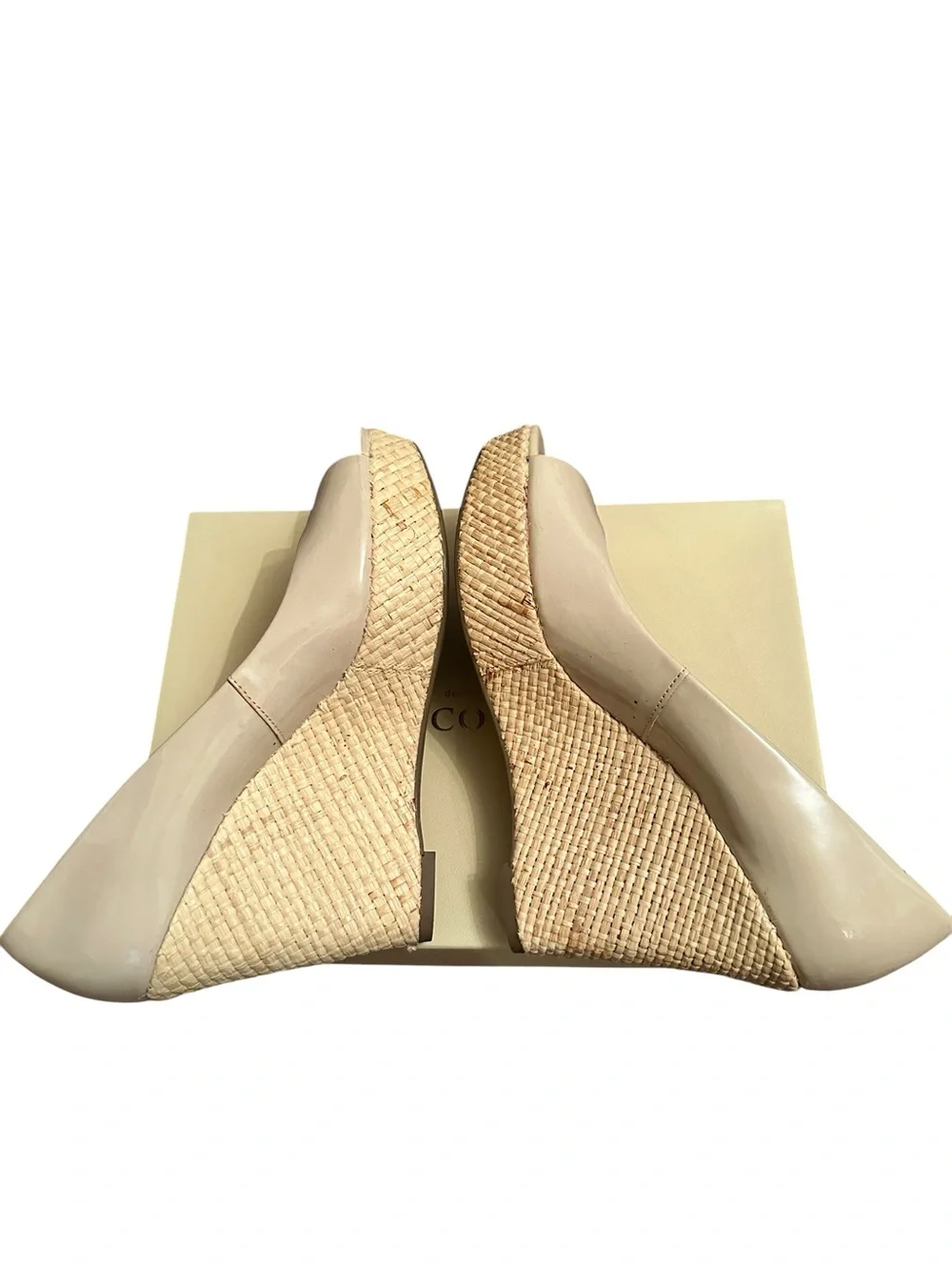Women’s Franco Sarto Nude Patent Peep-Toe Wedge Heels Size 9M