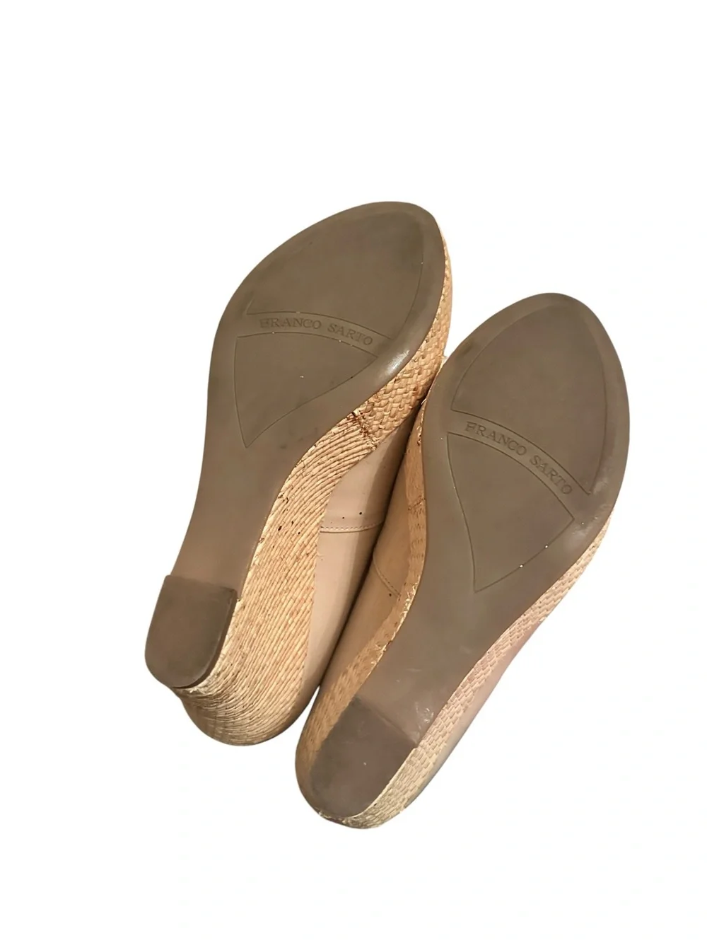 Women’s Franco Sarto Nude Patent Peep-Toe Wedge Heels Size 9M
