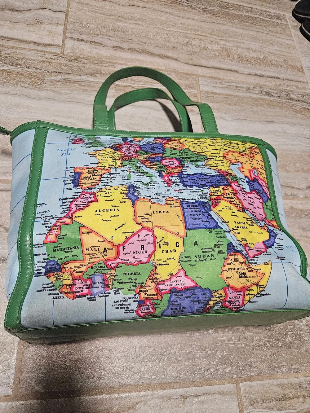Chocolaticas Bon Voyage canvas tote bag measures 12x14x6