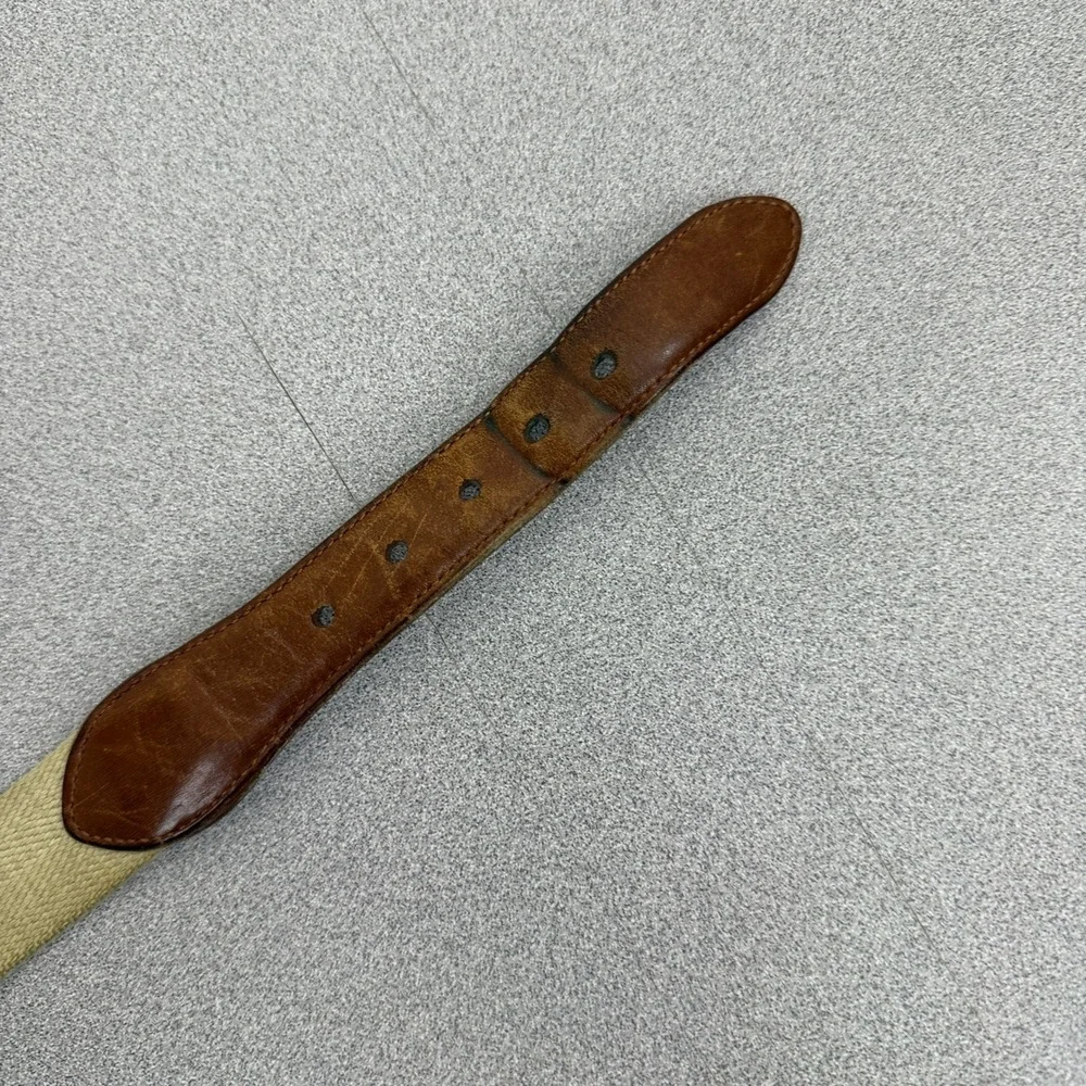 Coach Belt Mens 30 Tan Brown Woven Cotton Leather Trim Brass Surcingle 3880