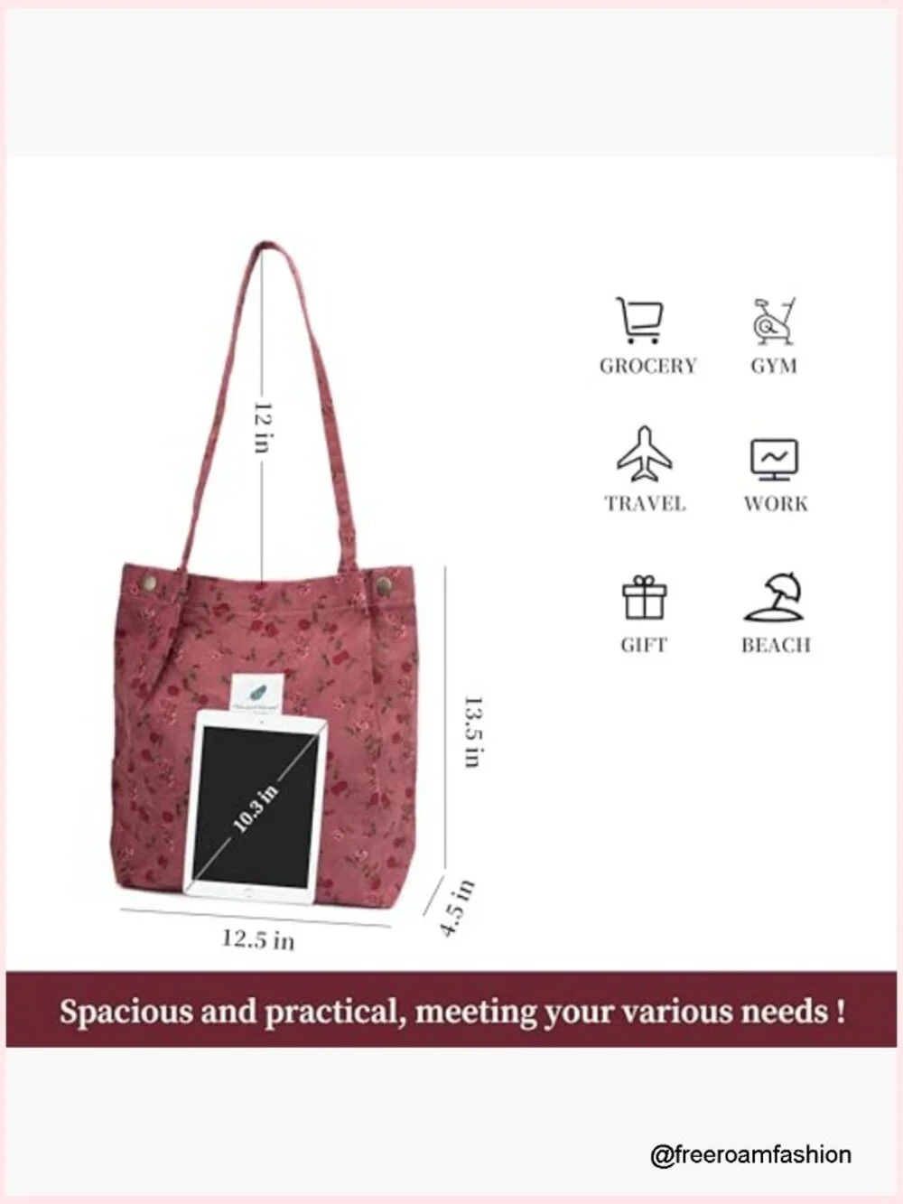 Corduroy Tote Bag Canvas Shoulder Handbag for Women Travel Shopping