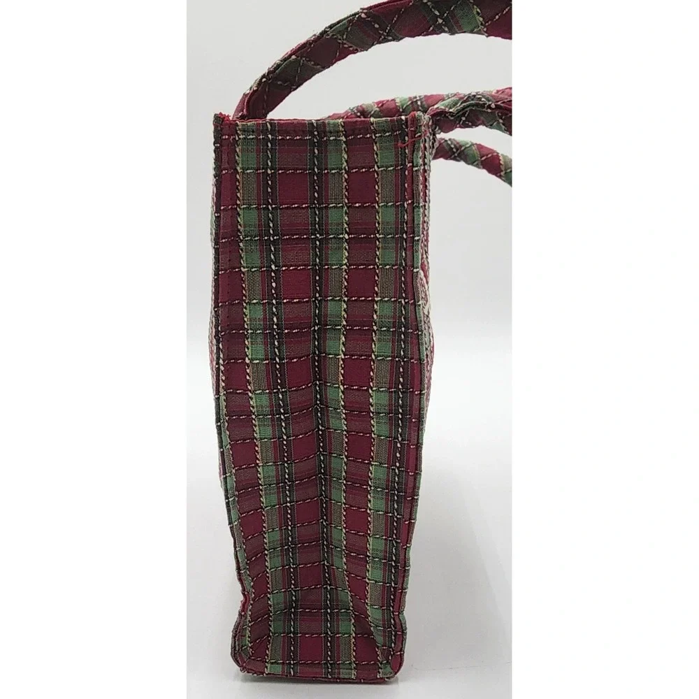 Longaberger Tote Bag Red Green Plaid Snowflake Christmas Holiday Embroidered NEW