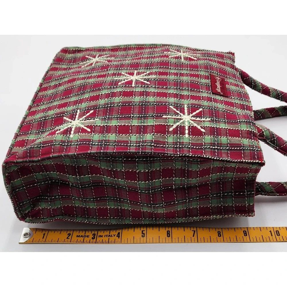 Longaberger Tote Bag Red Green Plaid Snowflake Christmas Holiday Embroidered NEW