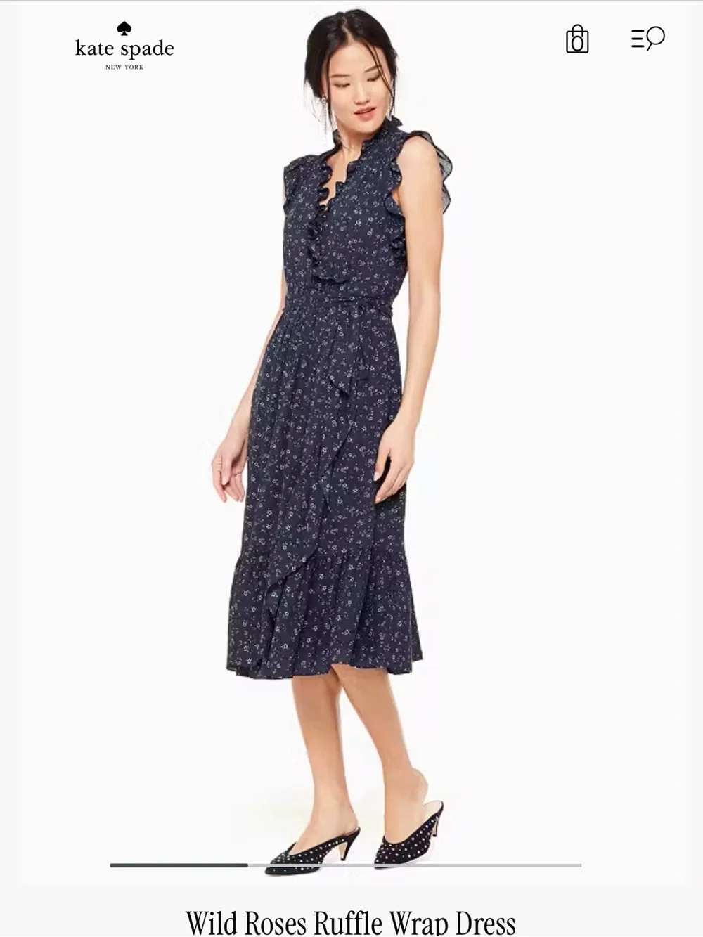 kate spade navy floral ruffle wrap dress with tie waist