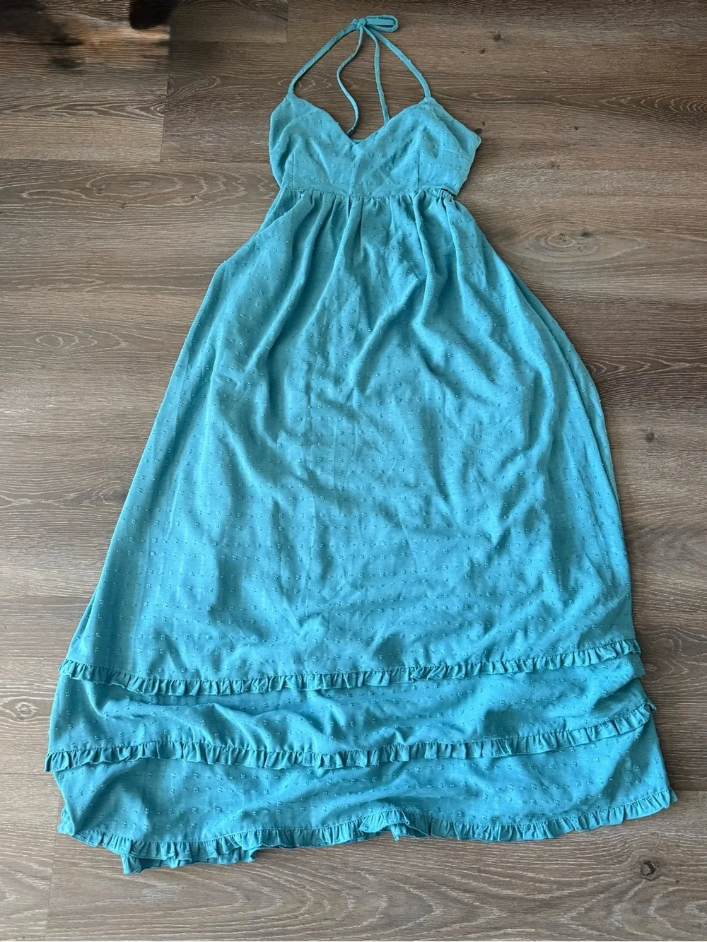 Forever 21 Girls Aqua Blue Halter Maxi Dress with Ruffle Hem