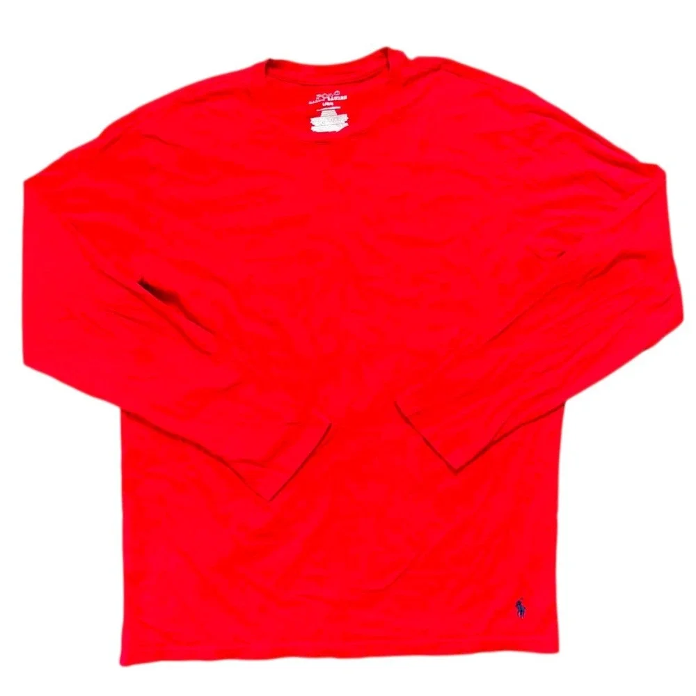 Polo Ralph Lauren Mens Large Red Long Sleeve Crew Neck Cotton T-Shirt Pony Logo