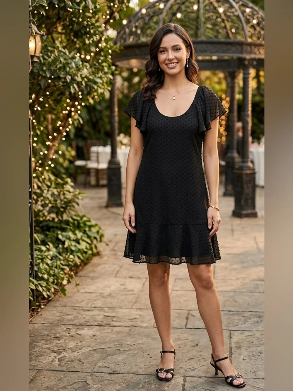 J. CREW Black Flutter Sleeve Silk Dress Size 2P