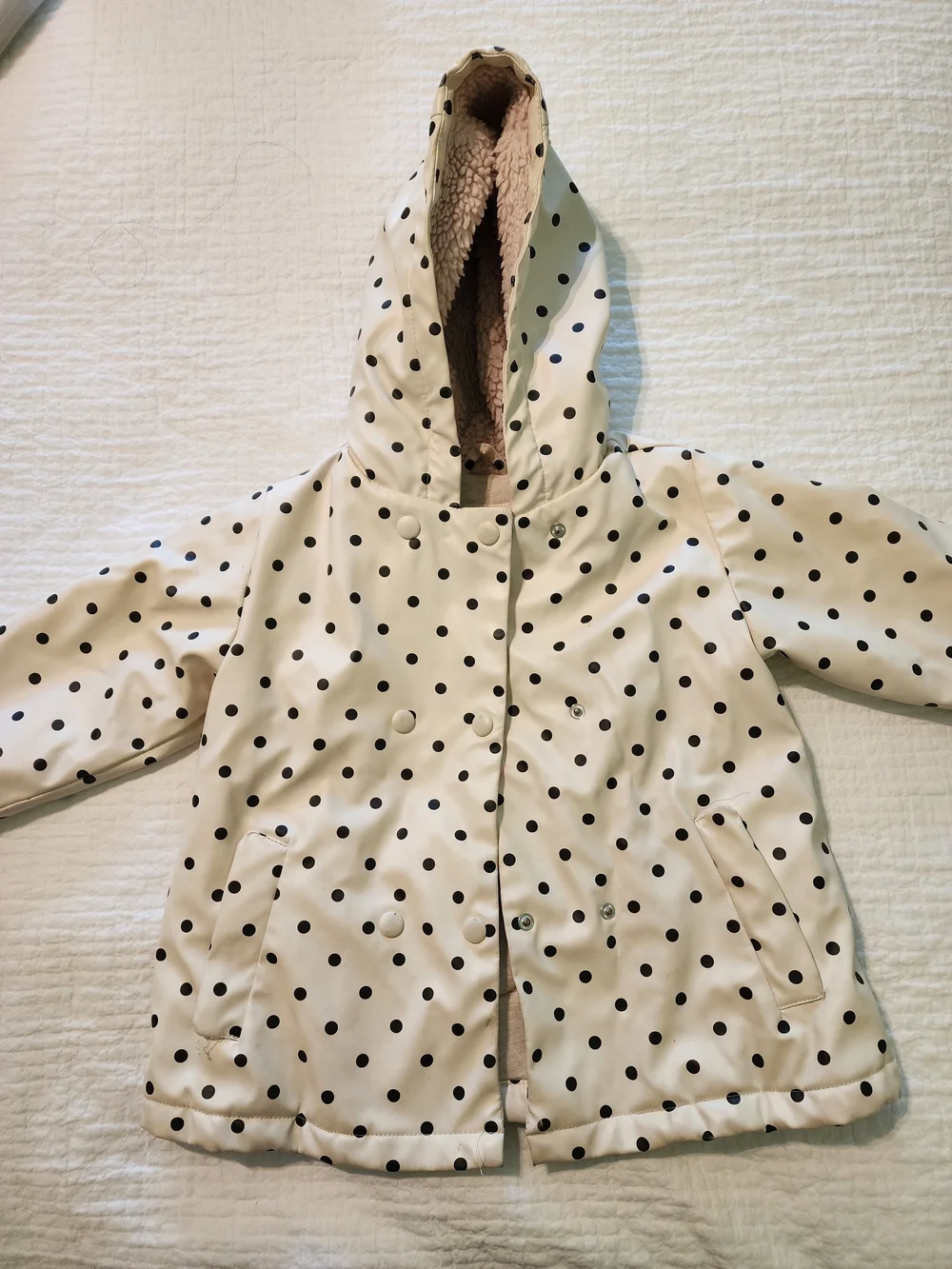 Zara Cream Hooded Polka Dot Raincoat