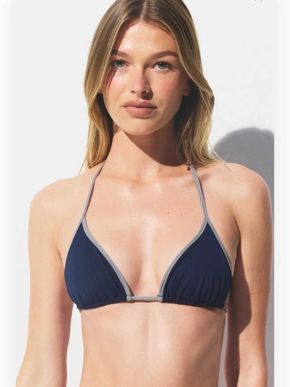 SKIMS Navy Triangle Bikini Top with Gray Trim