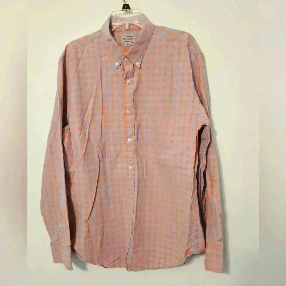 J.Crew Shirt Mens XL Orange Blue Checkered Flannel Button Down