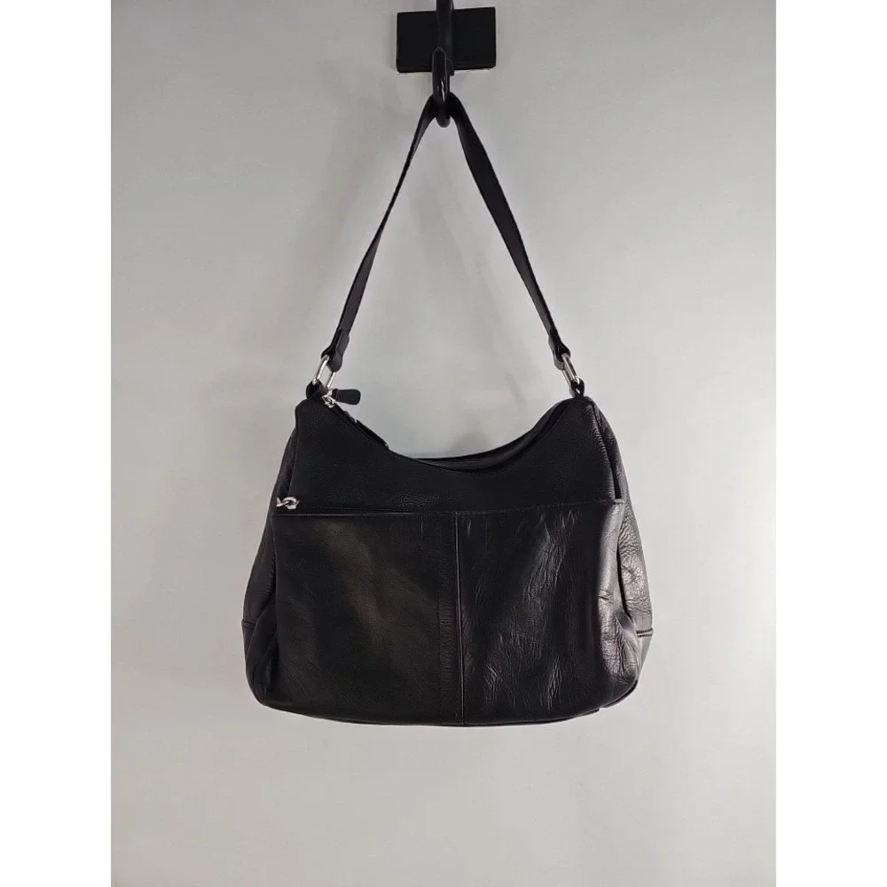 Croft&Barrow Women's Leather Shoulder Bag Purse Black Silver Hardware