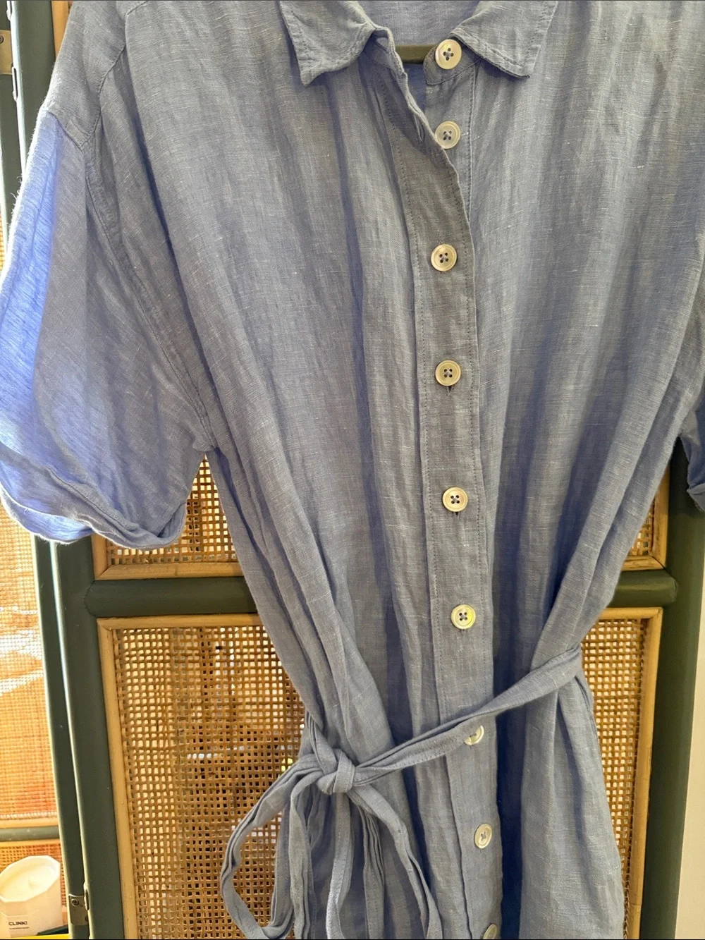 J.Crew Petite Capitaine Linen Shirtdress French Blue PL Button Front Belted