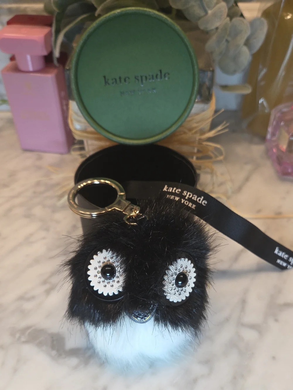 NWOT Kate Spade Novelty Black & White Penguin Faux-Fur Key Charm