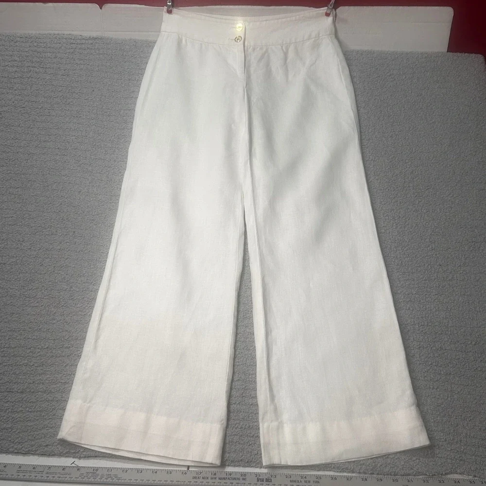 Michael Kors Linen Wide Leg Pants 4 White Coastal Old Money Quiet Luxury
