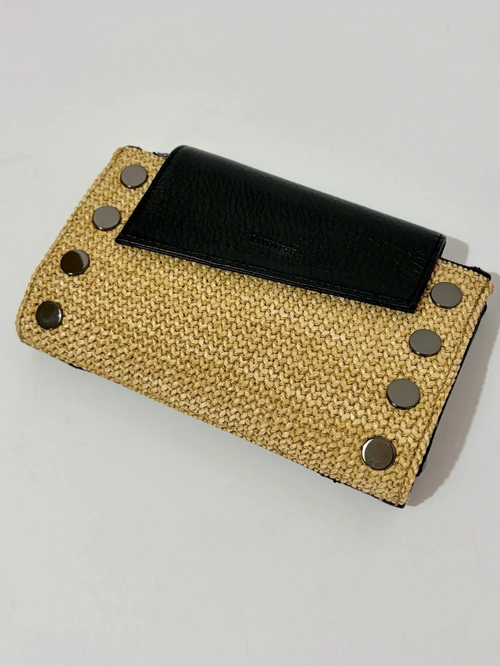 Hammitt Levy Leather Wallet/Crossbody in Chaparral Raffia With Gunmetal Hardware
